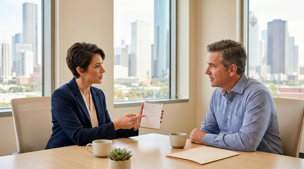 Broker reviewing checklist of questions to ask a voluntary benefits partner